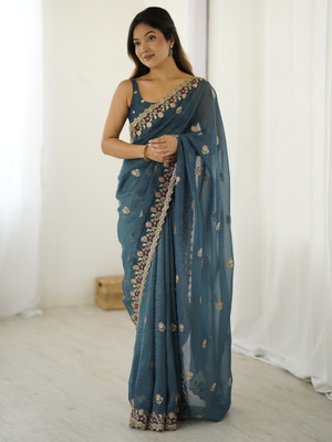 ANOUK Embellished Bollywood Tissue Saree(Blue)