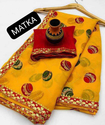SINGHAL TRADING CO Blocked Printed Daily Wear Georgette Saree(Yellow)