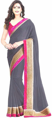 Jk Ethnic Wearl Solid/Plain Bollywood Georgette, Silk Blend Saree(Grey)