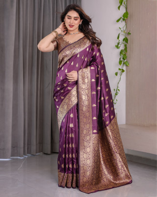 KB DESIGNER Woven Banarasi Pure Silk Saree(Purple)