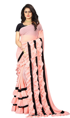 AMK FASHION Self Design, Striped, Solid/Plain, Embellished Bollywood Georgette Saree(Pink)