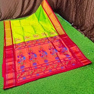 Spewim Woven Paithani Art Silk Saree(Green)