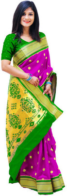 Spewim Woven Paithani Art Silk Saree(Purple)