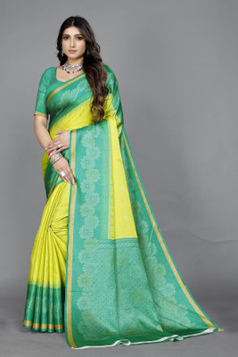 getdeal Digital Print Bollywood Silk Blend Saree(Yellow)