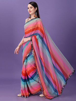 GRANTHI ENTERPRISE Striped Bollywood Georgette Saree(Multicolor)