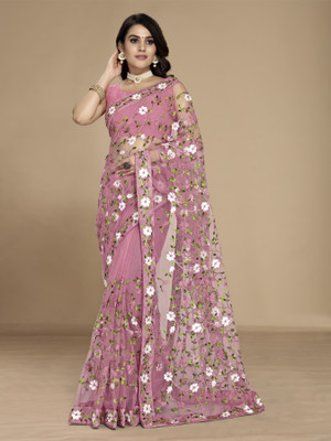 vairagee Embroidered Bollywood Net Saree(Pink)