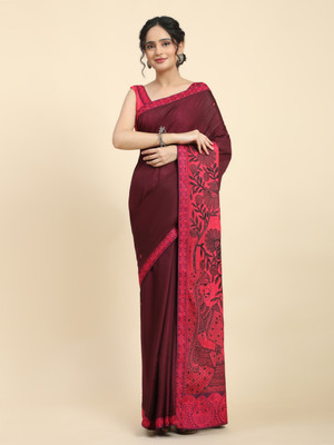 Rachna Floral Print Bollywood Viscose Rayon Saree(Pink)