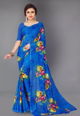 Zinariya Fab Floral Print Daily Wear Georgette Saree(Blue)