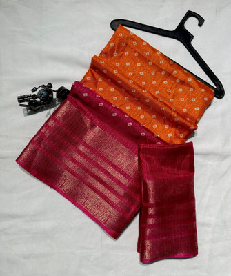 RAAVIENTERPRISE Printed Bandhani Silk Blend Saree(Orange)
