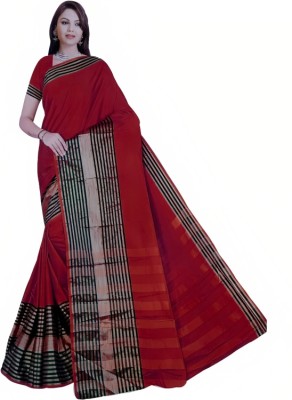 RADHIKAA FASHIONS Striped Banarasi Silk Blend Saree(Red)