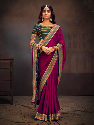 ANOUK Embroidered Bollywood Silk Blend Saree(Pink)