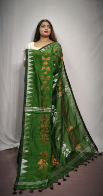 GANESH PLASTIC Self Design Jamdani Cotton Silk Saree(Dark Green)