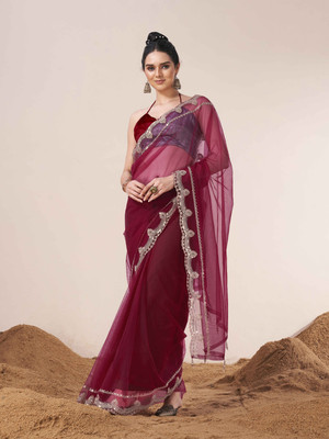 Tikhi Imli Embellished Bollywood Net Saree(Maroon)