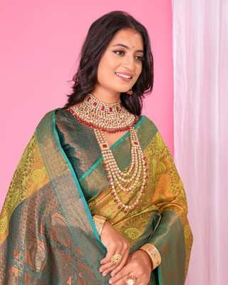 jayant creation Self Design, Woven Daily Wear Silk Blend, Jacquard Saree(Yellow)