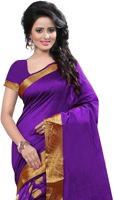 Jk Ethnic Wearl Solid/Plain, Woven Bollywood Cotton Silk Saree(Purple)
