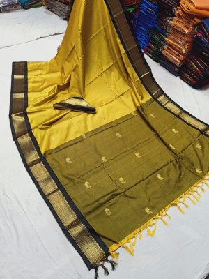 Fab Silk Embroidered Kanjivaram Silk Blend Saree(Gold, Black)