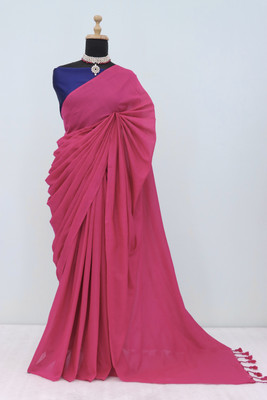 2211 THE FASHION HUB Solid/Plain Handloom Pure Cotton Saree(Pink)