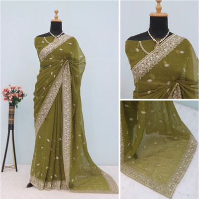ZOYAL ENTERPRISE Embroidered Bollywood Organza Saree(Light Green)