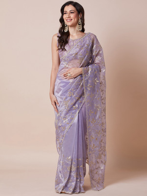 Tasrika Embellished Bollywood Net Saree(Purple)