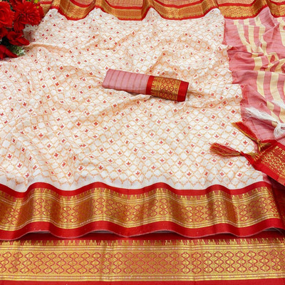 Bansari Textiles Printed Chettinadu Cotton Silk Saree(Red)