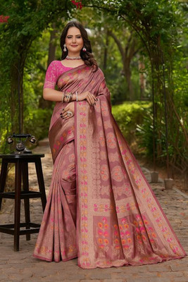 VKARAN Woven Kanjivaram Art Silk Saree(Pink)