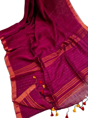 kalpana handloom Striped Tant Linen Saree(Multicolor)