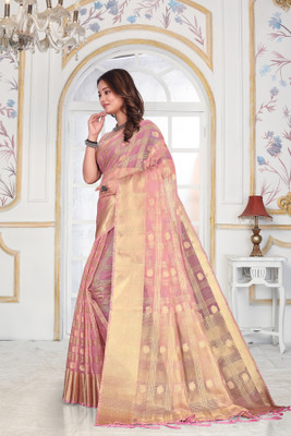 Aarunika IC Woven Bollywood Organza Saree(Pink)