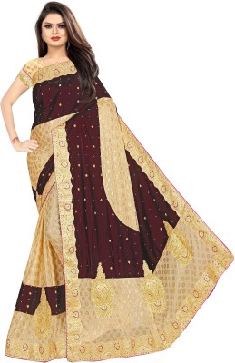 Vihan Fab Embroidered, Embellished Bollywood Velvet, Lycra Blend Saree(Multicolor)