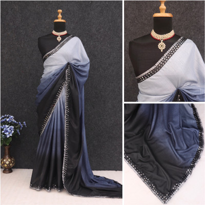 PRIYESHA TEXTILES Color Block Bollywood Cotton Silk Saree(Grey)