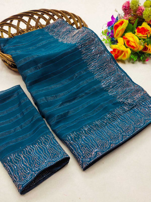 V T TRADING Embellished Bollywood Georgette Saree(Light Blue)