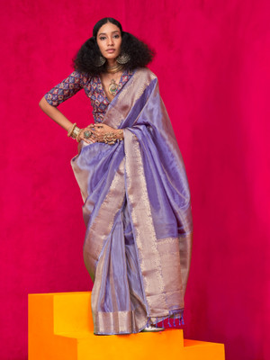Sareemall Woven Bollywood Tissue Saree(Purple)