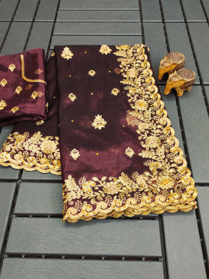 Mikhushop Embroidered Bollywood Net Saree(Maroon)