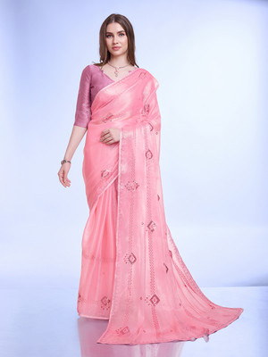 RekhaManiyar Embroidered Bollywood Chiffon Saree(Pink)