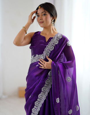 Satrani Embellished, Embroidered Bollywood Tissue Saree(Purple)