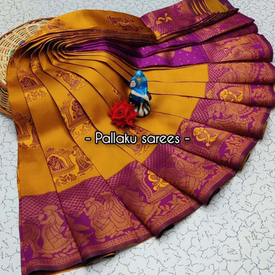 Apnisha Self Design Banarasi Pure Silk Saree(Mustard)