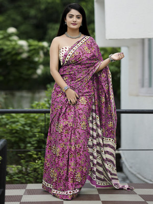 Divastri Printed Daily Wear Cotton Blend Saree(Pink)
