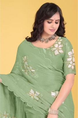 Tejal Creation Embroidered Bollywood Chiffon Saree(Green)