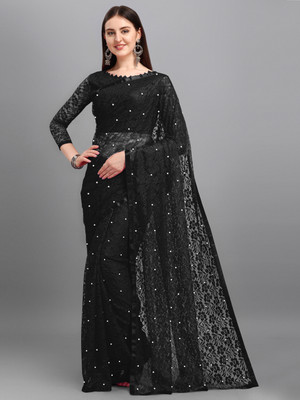 LOROFY Solid/Plain Bollywood Net Saree(Multicolor)