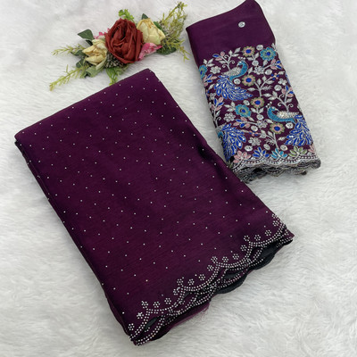 V AMAN FASHION Solid/Plain, Self Design Bollywood Chiffon Saree(Purple)