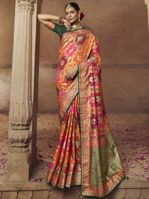 Divastri Woven Banarasi Silk Blend Saree(Orange)