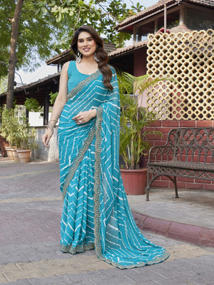 NIRMOHIFASHION Printed Bollywood Georgette Saree(Dark Blue)
