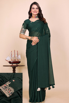 KONICA FAB Self Design Bollywood Georgette Saree(Dark Green)