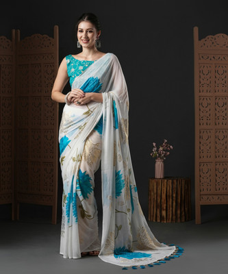 Divastri Printed Bollywood Georgette Saree(White)