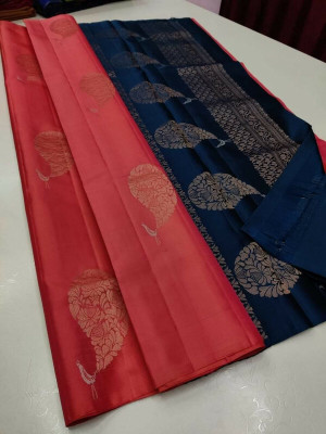 samruddhi Solid/Plain Assam Silk Pure Silk Saree(Dark Blue)