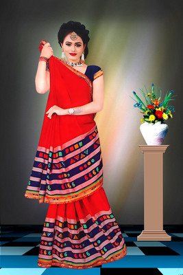 MS CREATIONS Printed Bollywood Georgette Saree(Red)