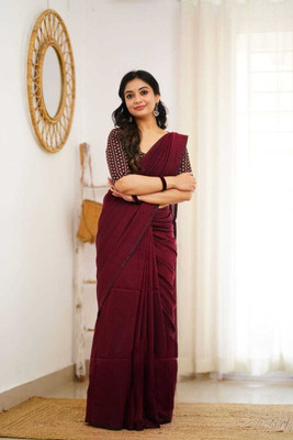 SutaSari Solid/Plain Handloom Pure Cotton Saree(Maroon)