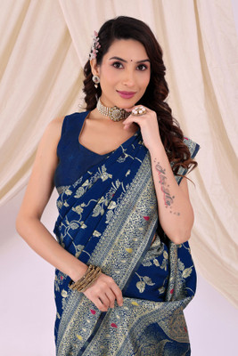 Moda Repido Woven Kanjivaram Pure Silk Saree(Dark Blue)