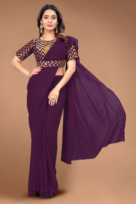 Tejal Creation Self Design Bollywood Georgette Saree(Purple)