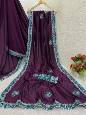 EthnicAura Printed Bollywood Silk Blend Saree(Purple)