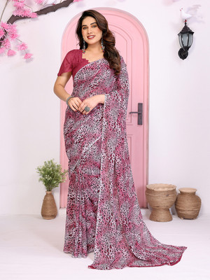 Anand Sarees Printed, Animal Print Daily Wear Georgette Saree(Maroon, Grey)